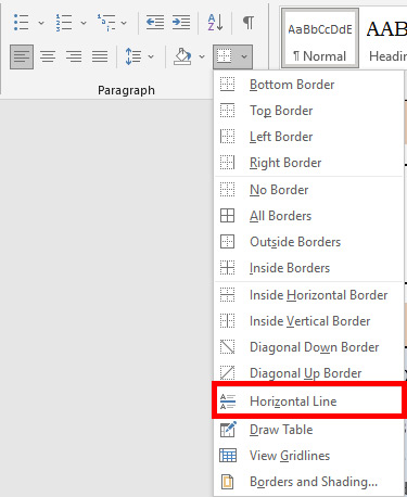 Microsoft Word horizontale lijn toevoegen